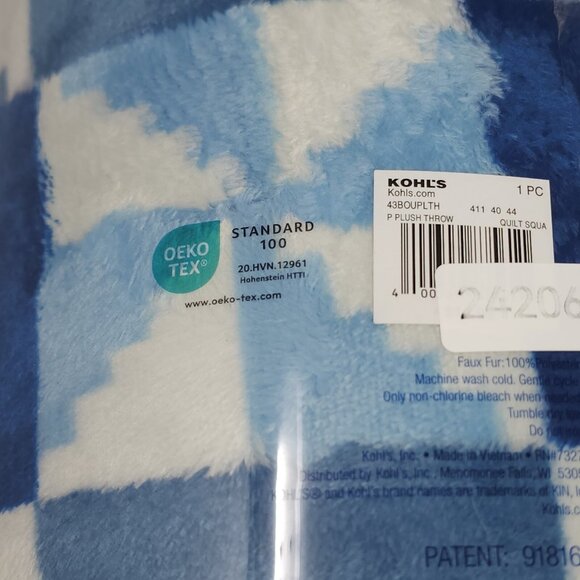 The Big One Oversized Plush Throw Blanket Blue Quilt Squares 60" x 72" or 5'x6' - Picture 5 of 7